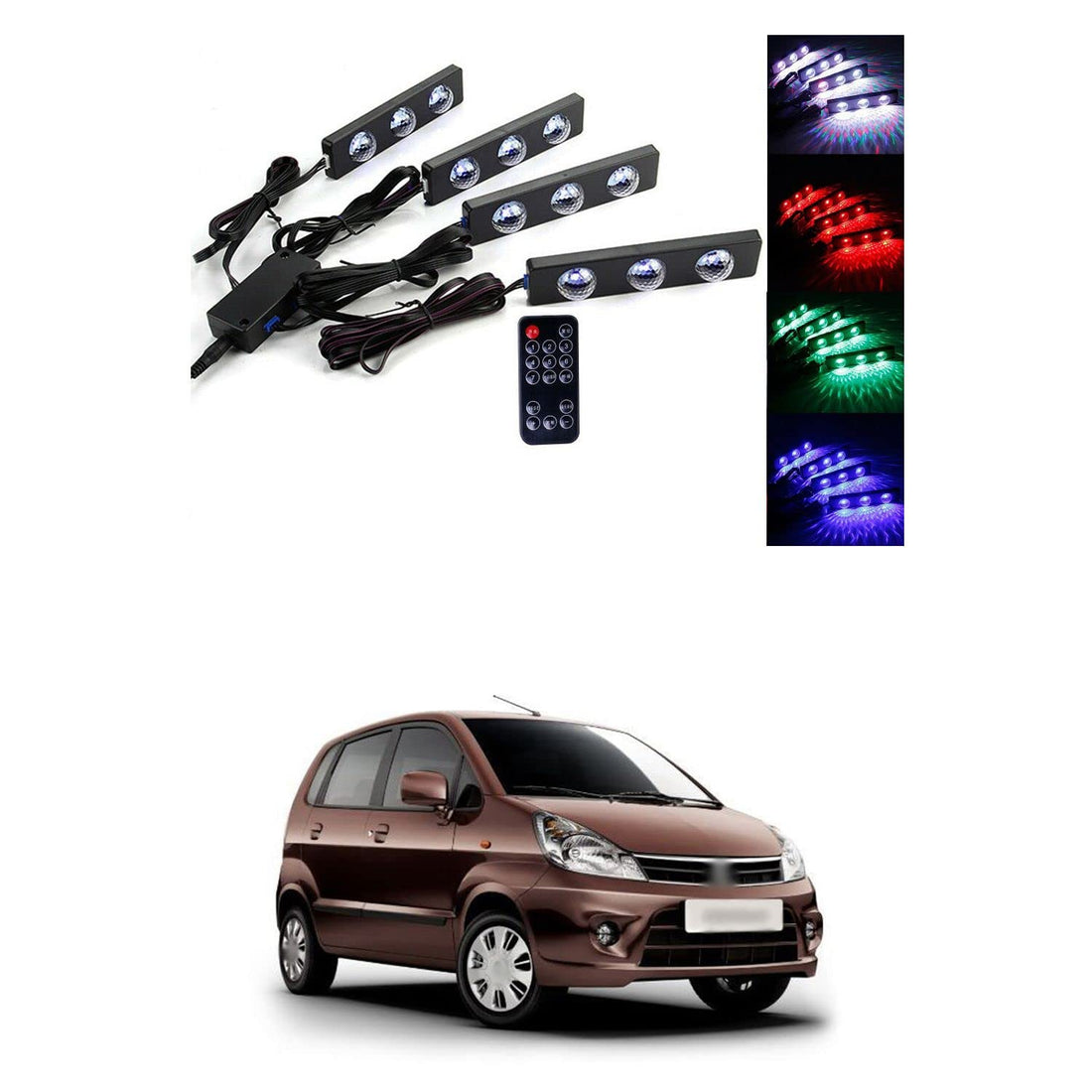 Car Interior LED Lights Under Dashboard Atmosphere Light 7 Color Starry Light with Wireless Remote (Set of 4pc) Compatible with Z-en
