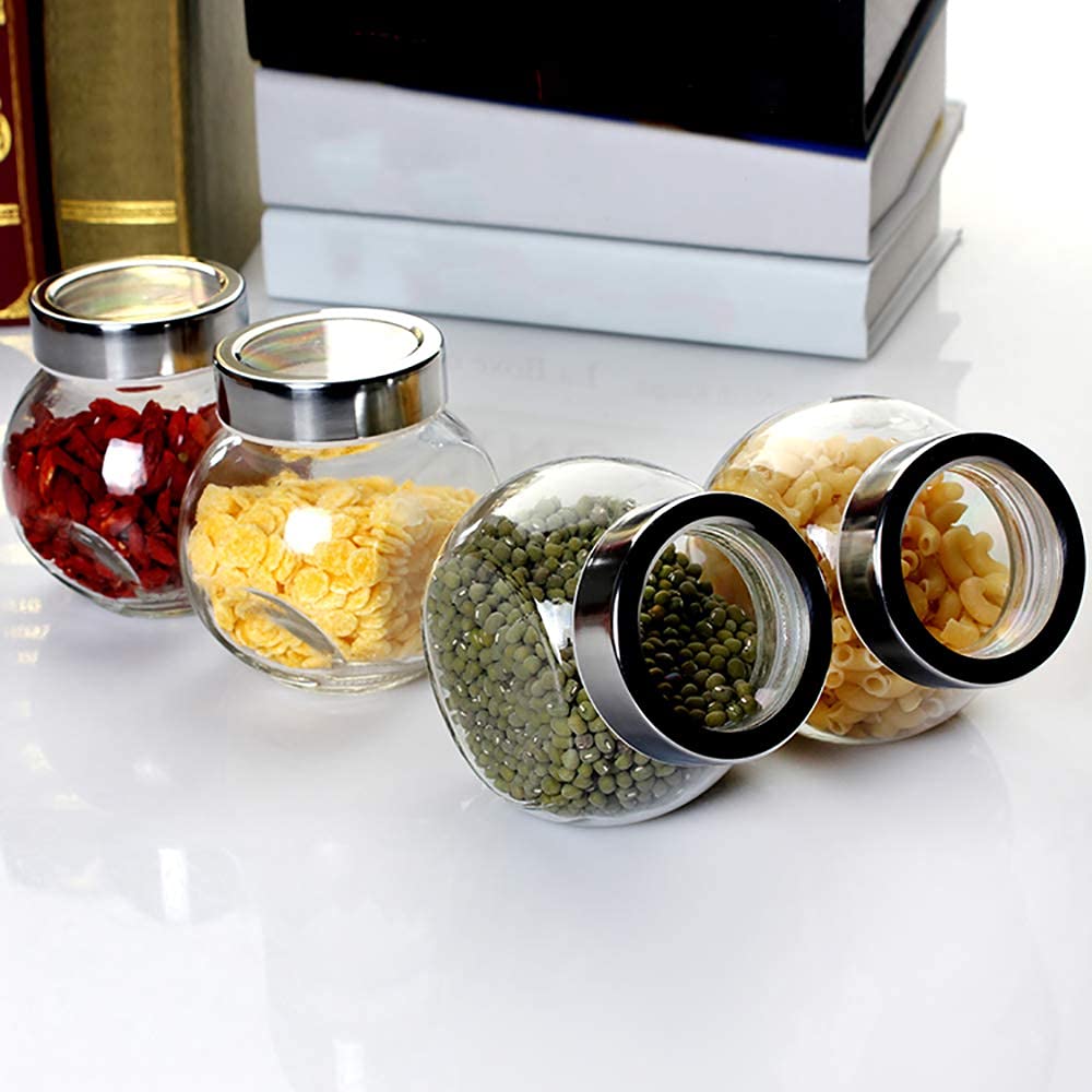 Brezzycloud Spice Glass Storage Jar with Rust Proof Air Tight Lid (200ml) Set of 4
