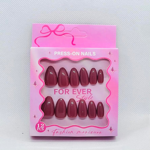Gel Finish Press On Nails for Women – Premium Glossy Fake Nails Reusable Salon Style Manicure – 12 Trendy Colors (Dark Pink)