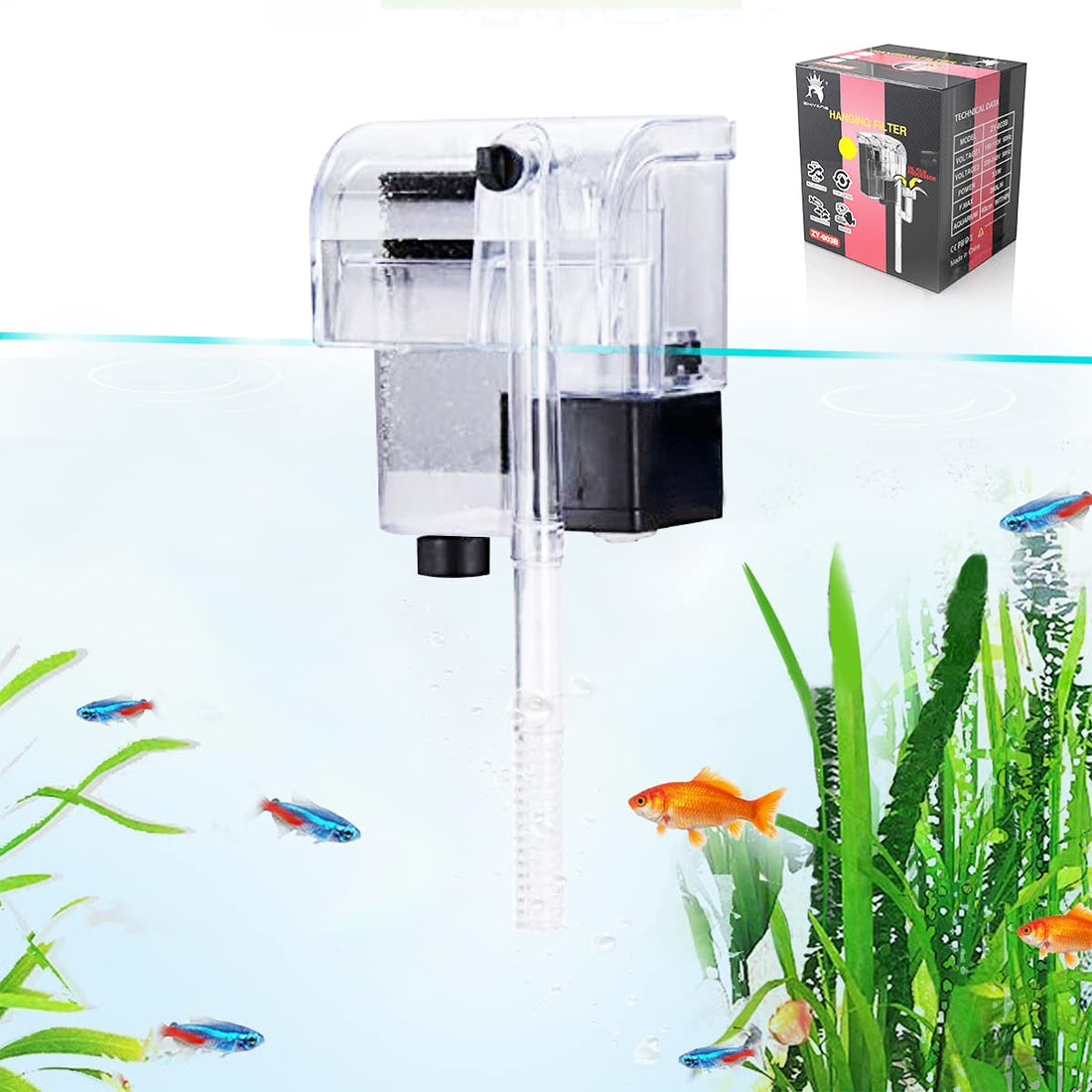 Qpets® Ultra Quiet Aquarium Hang on Filter (66GPH 3.5W), Small Fish Tank Filter for 2 to 8 Gallon Fish Tank