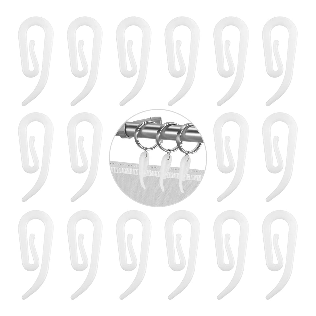 100 Pcs White Plastic Curtain Hooks for Pencil Pleat, Window, Door Curtains - White 100Pcs