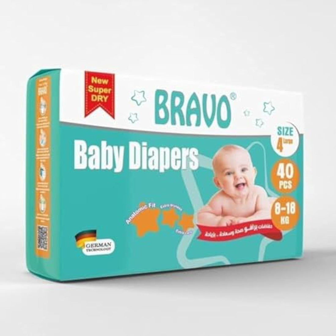 Bravo Kotchi Baby Diapers, Size 4 - L, 8-18 Kg - 40 Pieces