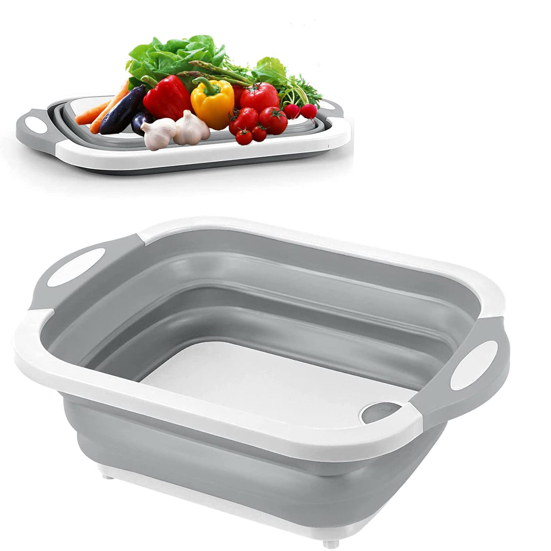 Collapsible Cutting Board - Portable Multi-Purpose Dish Tub - Washing and Draining Fruits and Veggies with Food-Grade Sink Storage - Multifunctional Basket for BBQ, Picnic,Camping and Sink (Grey)