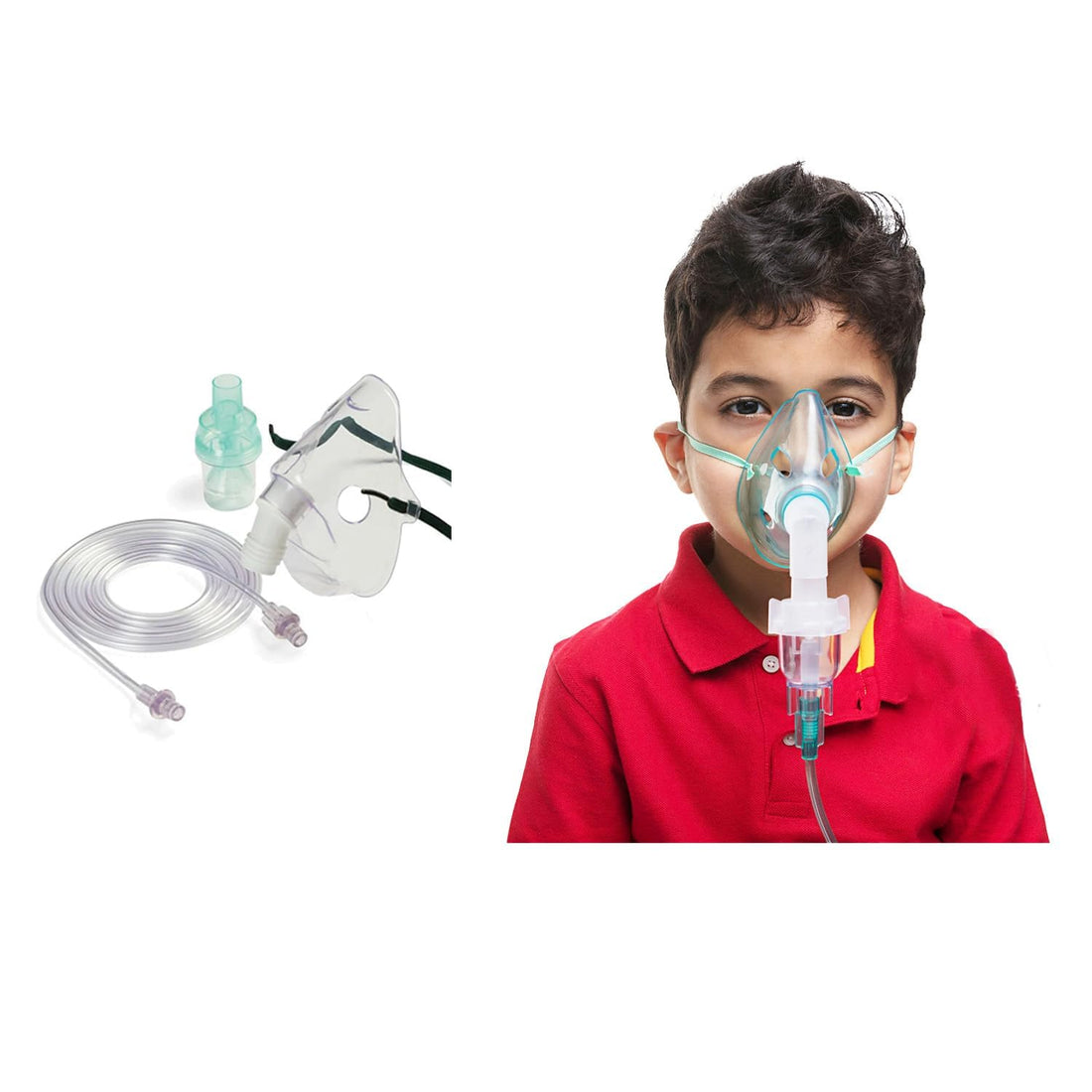 Kids Medical Oxygen Mask with Tube and Dispenser, Complete Inhalation Kit for Respiratory Therapy