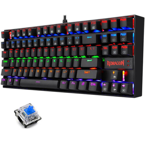 Redragon K552 KUMARA Mechanical Gaming Keyboard - BLUE Switch - Rainbow Backlight - 87 Key TKL Size - Arabic/English Keys|| Black