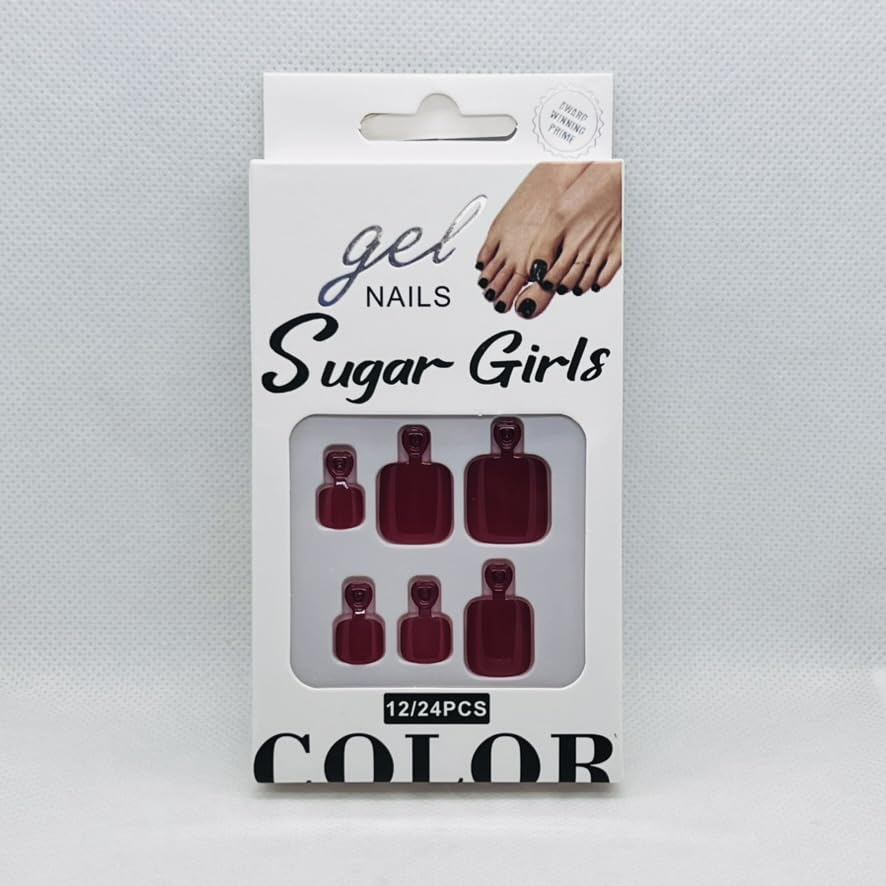 Premium Cat Eye Toe Press On Nails – Glossy Magnetic Pedicure Fake Nails for Women – Fuchsia, Red, Dark Red, White, Beige & Pink (2 of Dark Pink Toe Nails)