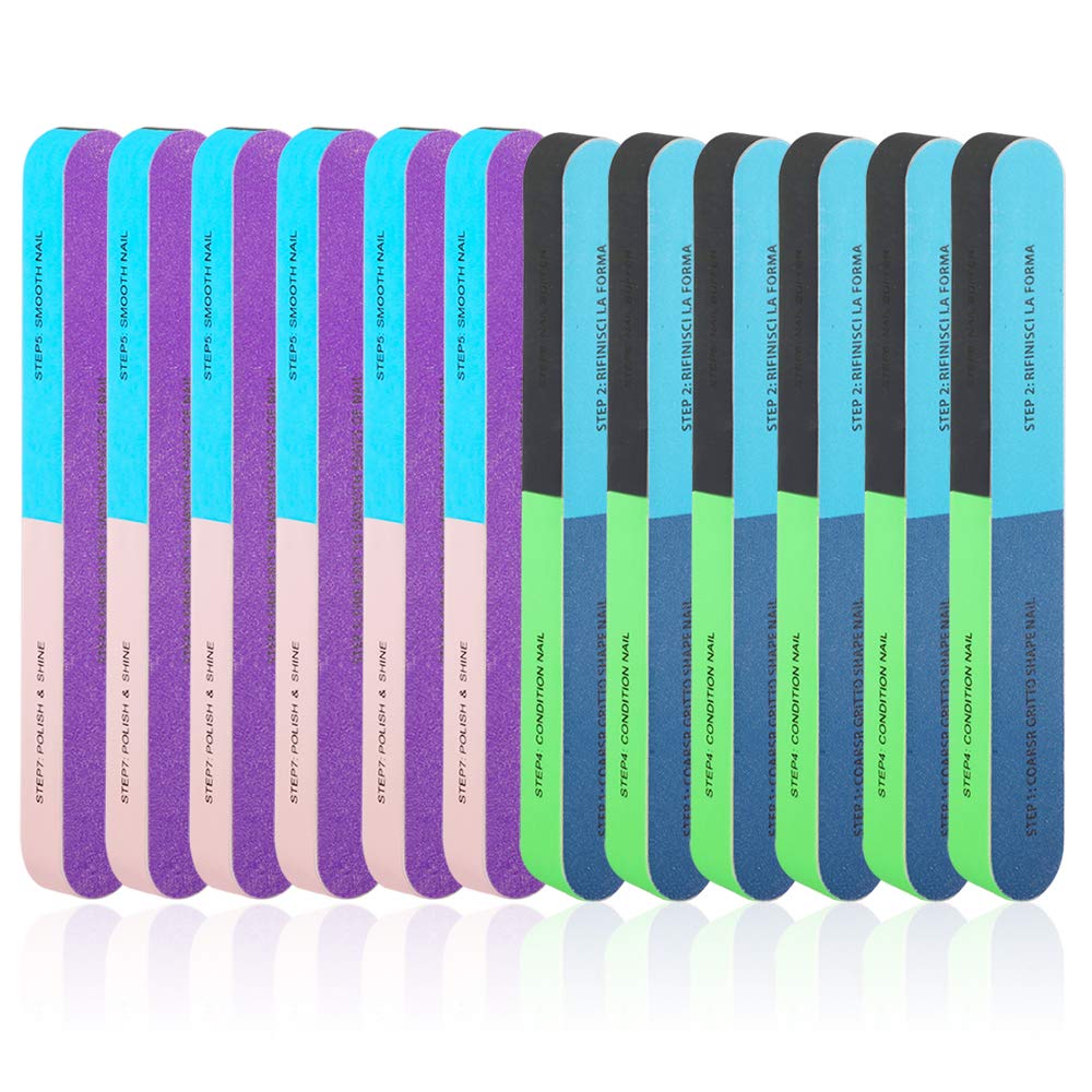 YIMICOO 12 PCS 7 Way Nail File and Buffer Block, Professional Manicure Tools 7 Steps Emery Boards for Women Girls