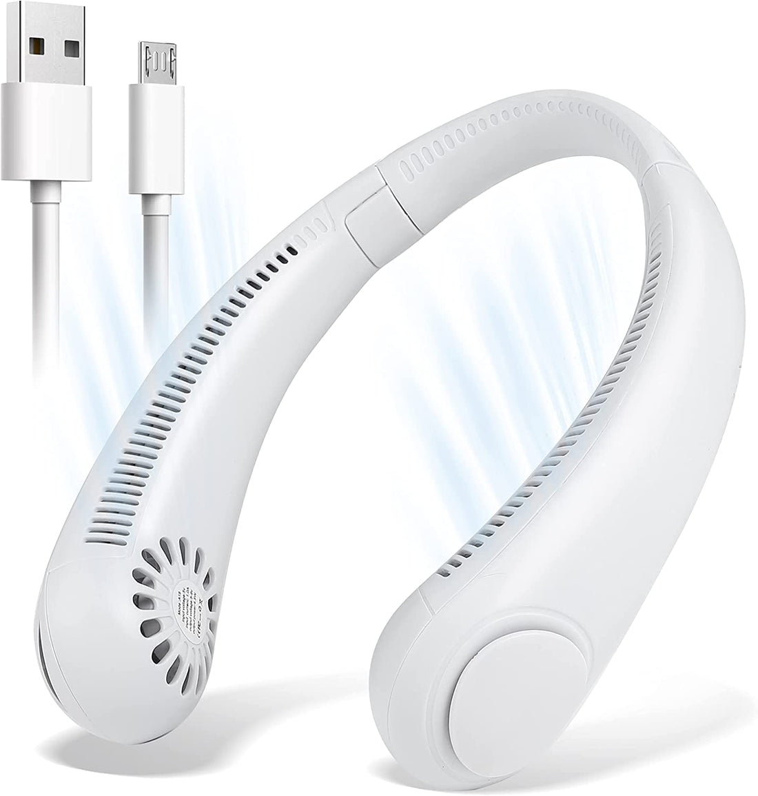 Portable Neck Fan Headphone Design, Bladeless Hands Free Fan with 3 Speeds, 2400mAh Rechargeable USB Battery, Super Quiet Personal Cooling Fan for 360° Cooling - Plan A (White)