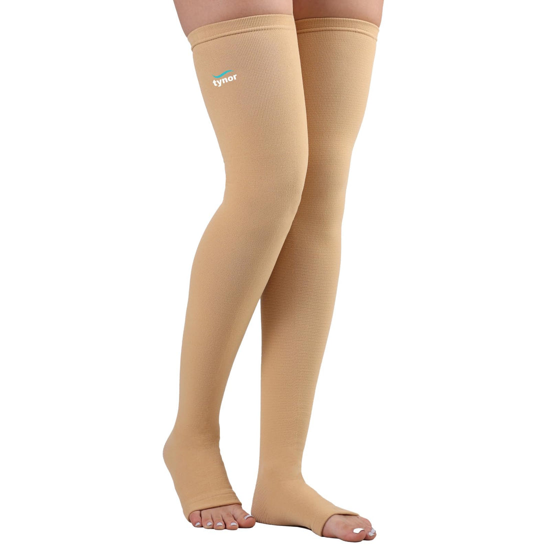 TYNOR Compression Stockings for Men & Women 2 Pack Knee High Length Closed Heel Open Toe Compression Socks Circulation Leg Support for Shin Splints, Swelling, Athletic Running Cycling, Beige