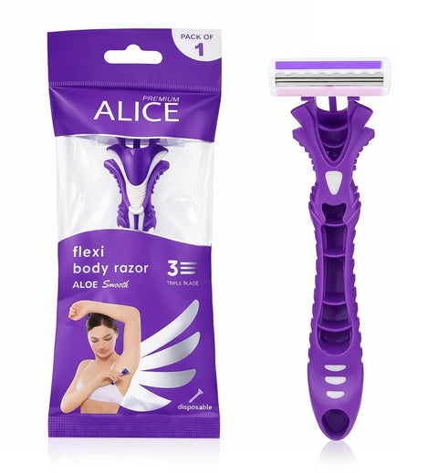 Alice - Disposable Premium Razor For Women, With 3 Blades Smooth Shaver With Aloe Lubricating Strip, Flexible Pivot Head For Sensitive Skin, Perfect For Body, Bikini Line & Underarm