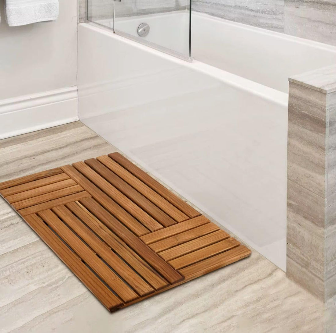 Bamboo Bath Mat - Non-Slip Waterproof Shower Mat Wooden Bath Mat for Entryway, Sauna, Spa, Patio, Pool, Outdoor Use