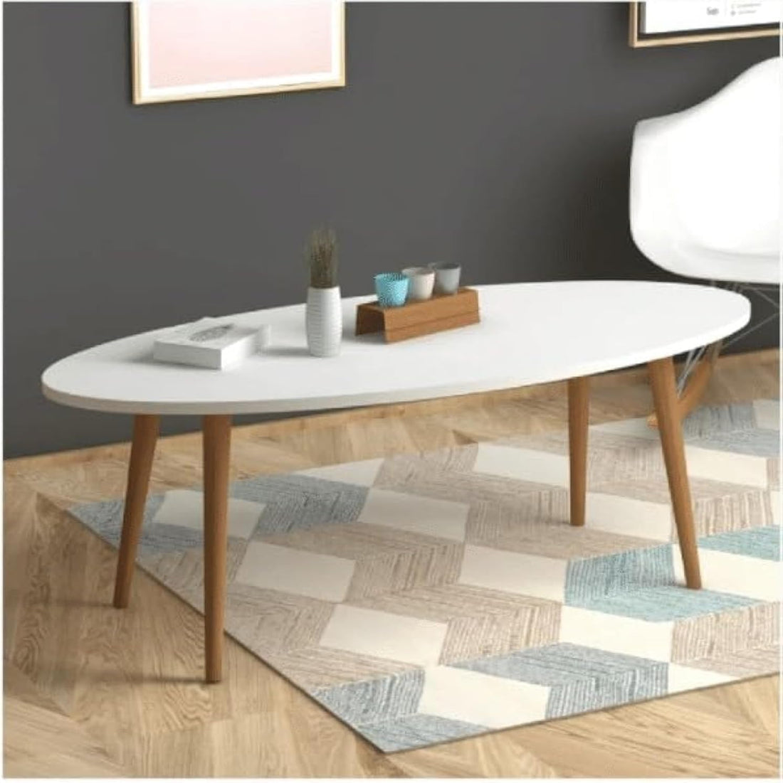 iroon wood Wooden Coffee Table, 90 cm x 50 cm x 44 cm Size, White/Rivoli