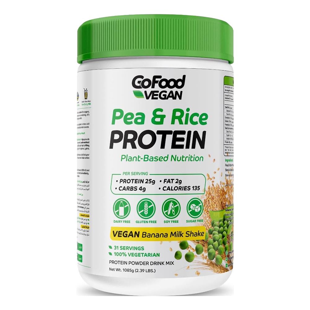 Vegan Pea & Rice Protein – Banana Milkshake | 31 Servings | Plant-Based Protein Powder with BCAAs | Complete Amino Acid Profile | Lactose & Dairy-Free | Muscle Recovery Support
