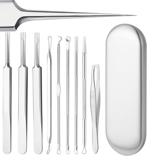 Blackhead Remover Kit 9 Pcs Medical Stainless Steel Acne Remover Tool Kit with Metal Case - Professional Pore Cleansing Tools for Acne Blemish Remover for All Skin Types