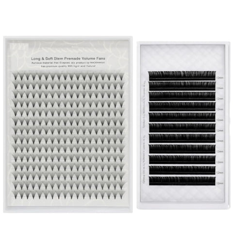 Eyelash Extensions Set Premade Volume Fans 20D 11mm & Individual Classic Lashes 0.07C 12mm Hair by Hair, Soft Lightweight Natural to Full Volume Lash Extensions for Salon and Home Use