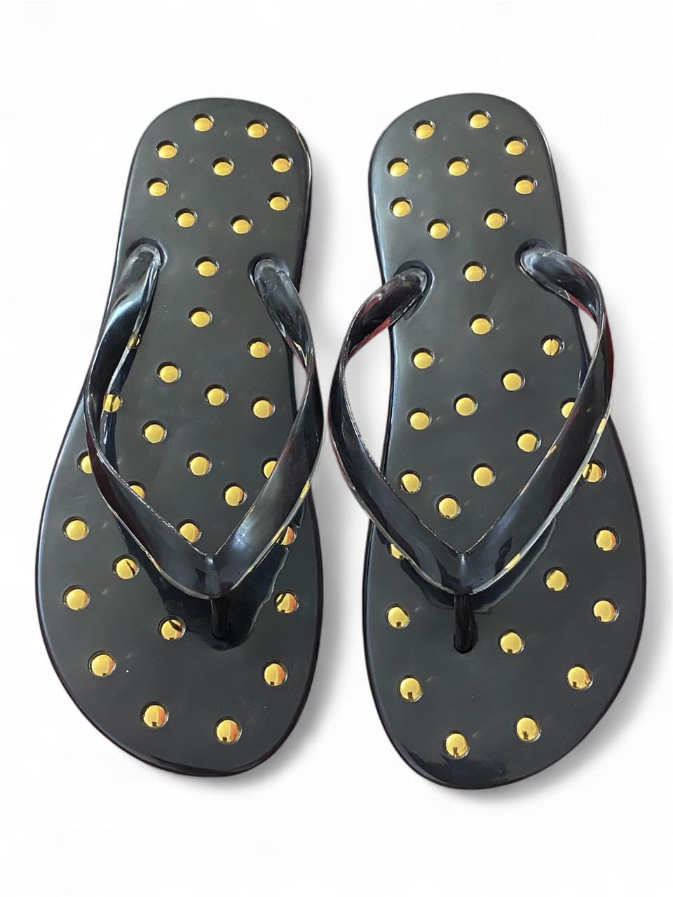 Women's Slippers with Comfortable Medical Sole - Black Slippers with Golden Dots Design - Soft Slippers - Perfect for Home, Beach and Street - Waterproof and Non-Slip - Women's Flip Flops