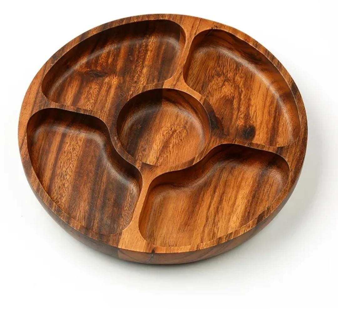 طبق سناكس خشب سرسوع/HayahWood Divided Wooden Plate