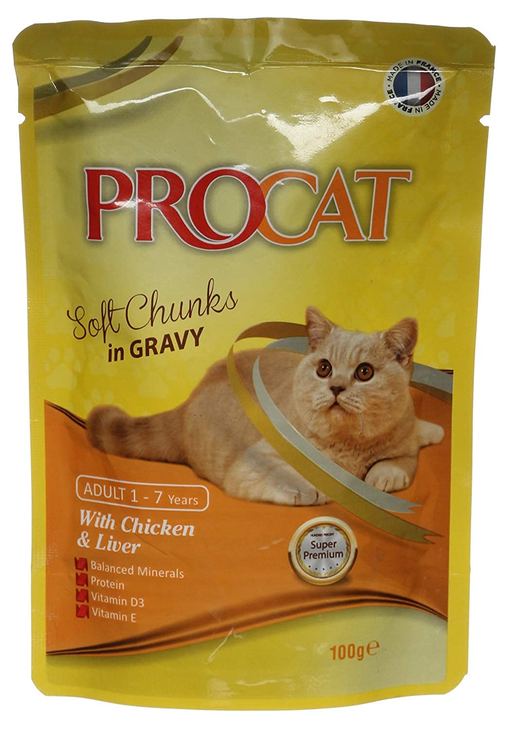 Procat Soft Chunks in Gravy with Chicken And Liver Cat Food Pouch, 100g