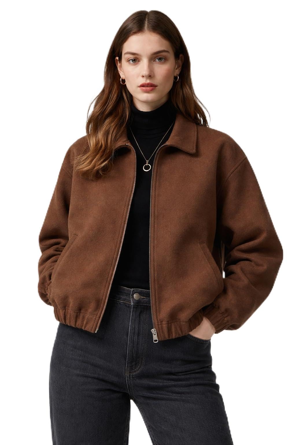 Women's Winter Zipper Jacket, Soft Broadhood, Casual Comfort Fit, Classic Collar, Side Pockets, Elastic Belt, Multiple Colors Available