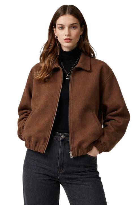 Women's Winter Zipper Jacket, Soft Broadhood, Casual Comfort Fit, Classic Collar, Side Pockets, Elastic Belt, Multiple Colors Available