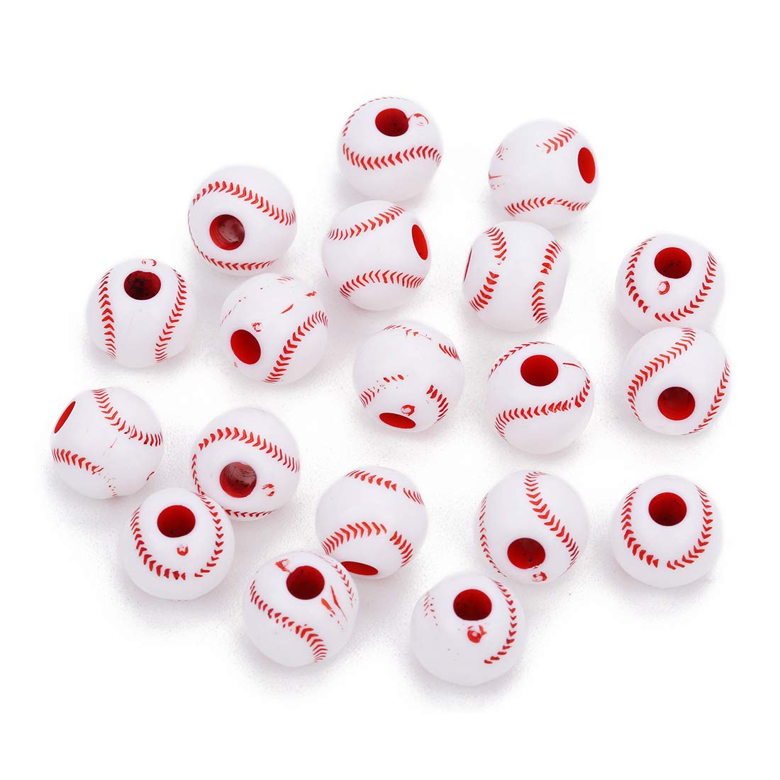 Teensery 100 Pcs Acrylic Baseball Beads 12mm Sports Pony Beads for DIY and Art Craft Jewelry Bracelet Necklace Earring Making