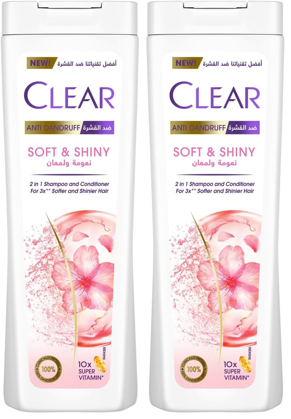 CLEAR Anti Dandruff 2IN1 Shampoo and Conditioner Soft & Shiny, for 3X softer and shiner hair, 180ML (Pack of 2)