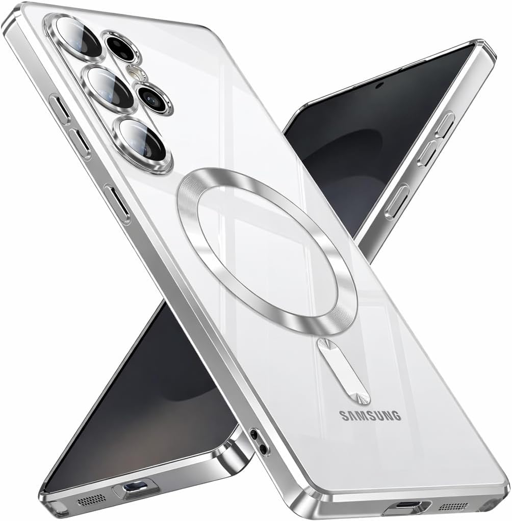 Grabsit Magnetic Case for Samsung Galaxy S26 Ultra Compatible with Wireless Charging, Cover Camera Lens Protector, Slim Protective anti Yellowing Clear Case for Samsung S26 Ultra (Silver)