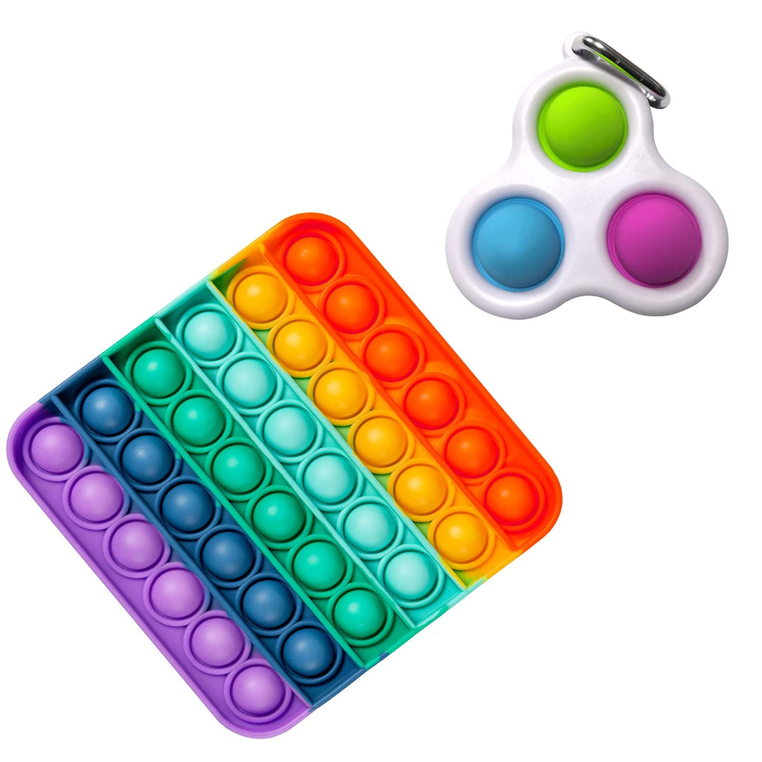 Simple Dimple Fidget Toy & Square Bubble Popping Sensory Toy - Autism Fidget Sensory Toys Set for Stress Relief - Silicone Pressure Relieving Toys - Rainbow Pop Up It Fidget Toys for Kids & Adults