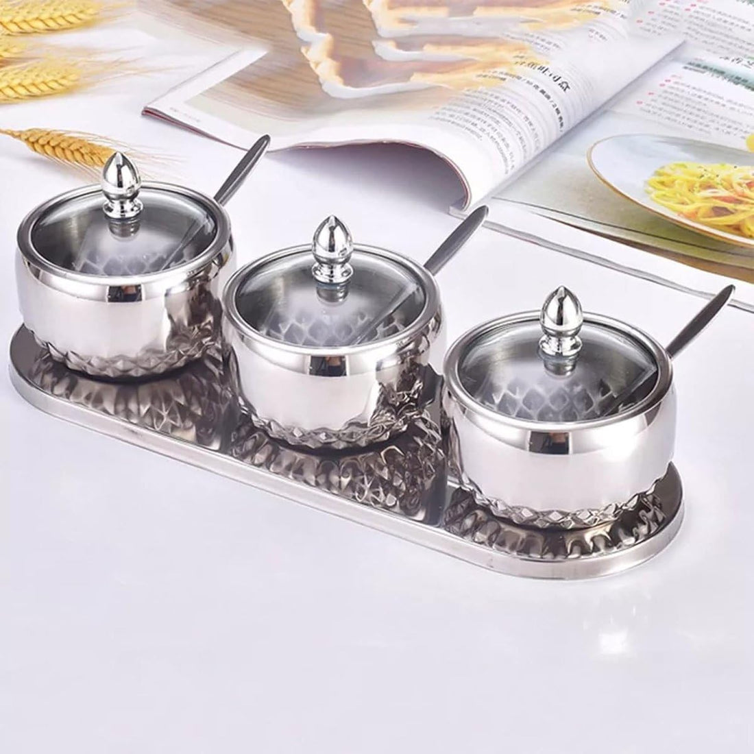 Dolar Import 4 Piece Spice Set 3 Jars + Stand + 3 Spoons TDH-3638-150