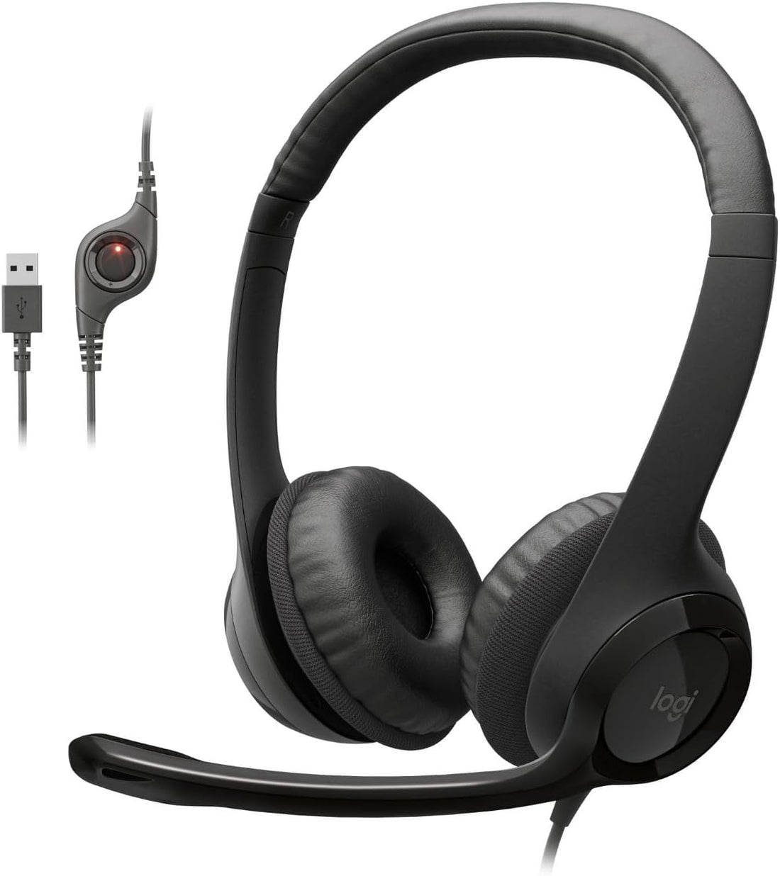 Logitech H390 Wired Headset for PC/Laptop, Stereo Headphones with Noise Cancelling Microphone, USB, In-Line Controls, Works with Chromebook - Black Headset