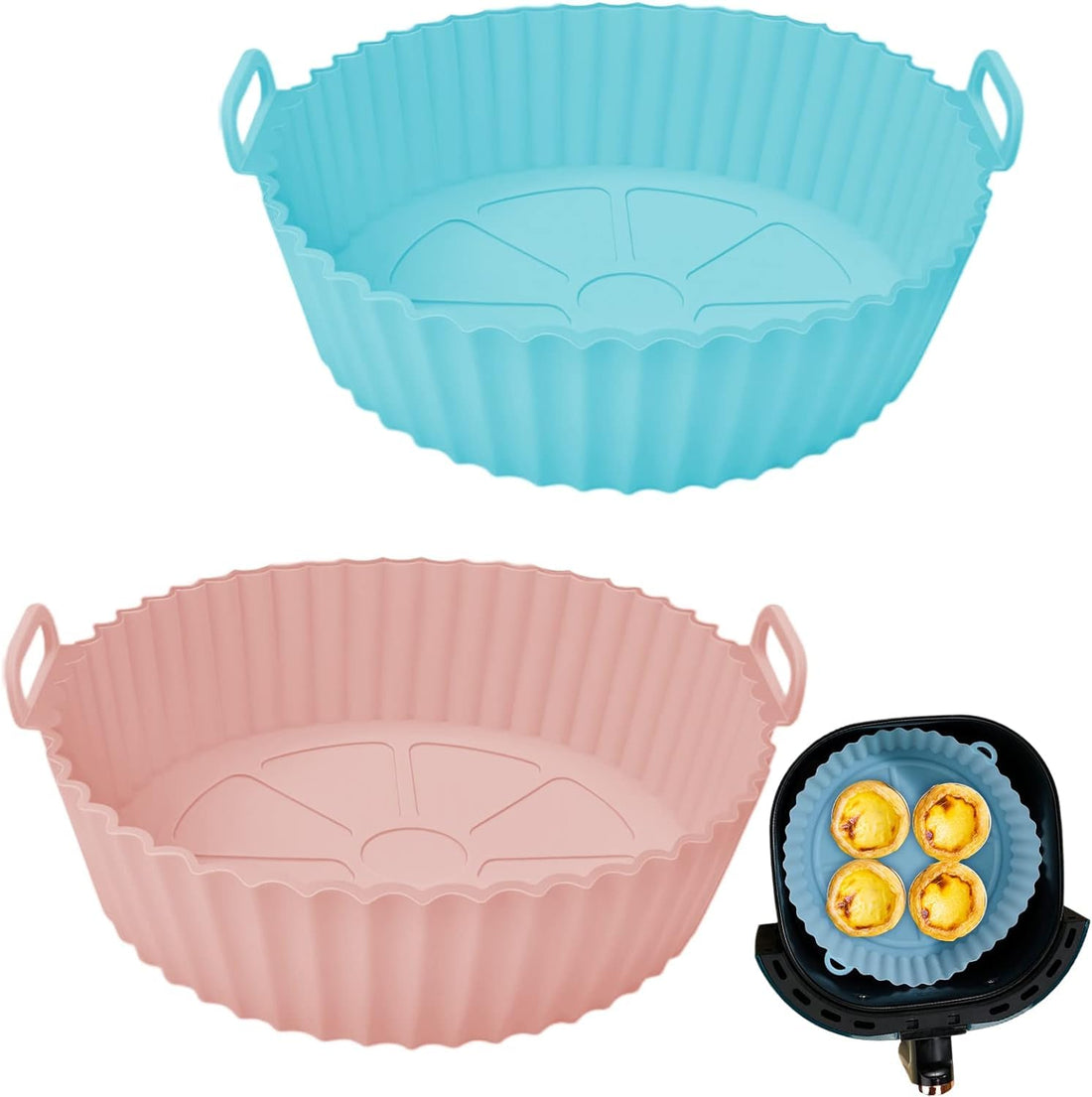 2 Pcs Air Fryer Silicone Liners, Round Air Fryer Accessories Baking Air Fryer Silicone Tray for Home Kitchen - Multi Color