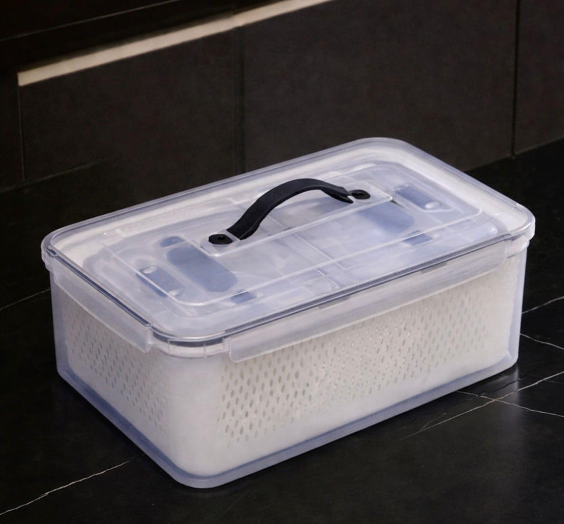 Downtown Food Storage Containers Set Stackable Fridge Organizer Boxes with Nesting Design and Interior Drain Basket 7 PCS Set