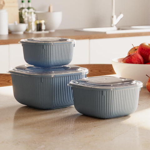3 Pcs Square Food Storage Container Set with Snap Lids – Line Series BPA-Free Airtight Bowls (600 ml, 1100 ml, 1800 ml) Microwave-Safe Bowl only without the lid (beige)