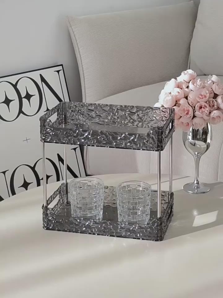 2-Tier Acrylic Makeup Organizer Clear Cosmetic Storage Rack Multi-Purpose Vanity Stand for Brushes Lipsticks Skincare Accessories Dressing Table