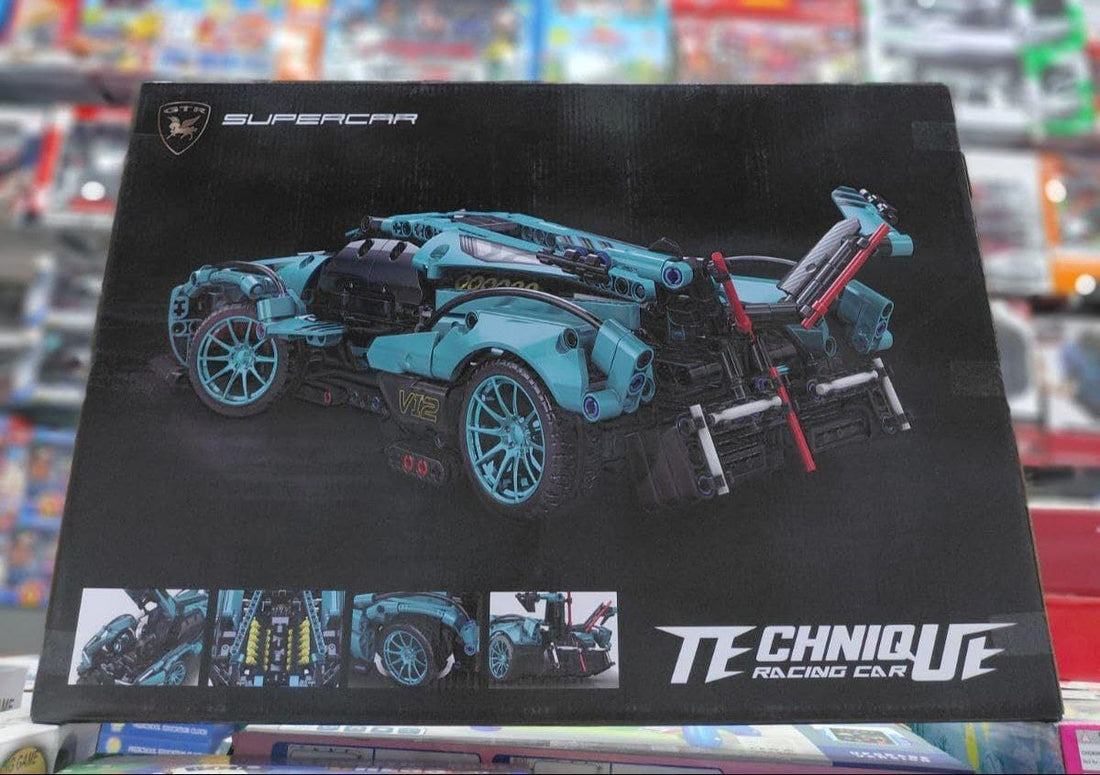 Technique GTR Supercar Building Blocks Set, Teal, 1047 Pieces, 1:14 Scale, V12 Racing Car, Ages 6+
