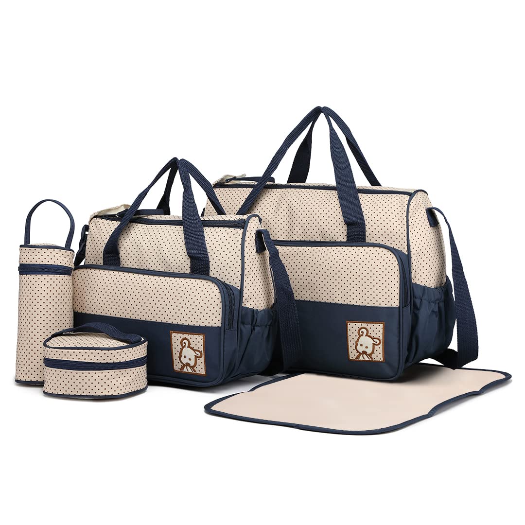 Miss Lulu Totes 5pcs Baby Nappy Changing Multifunction Diaper Messenger Hospital Maternity Polyester Bag (Navy)