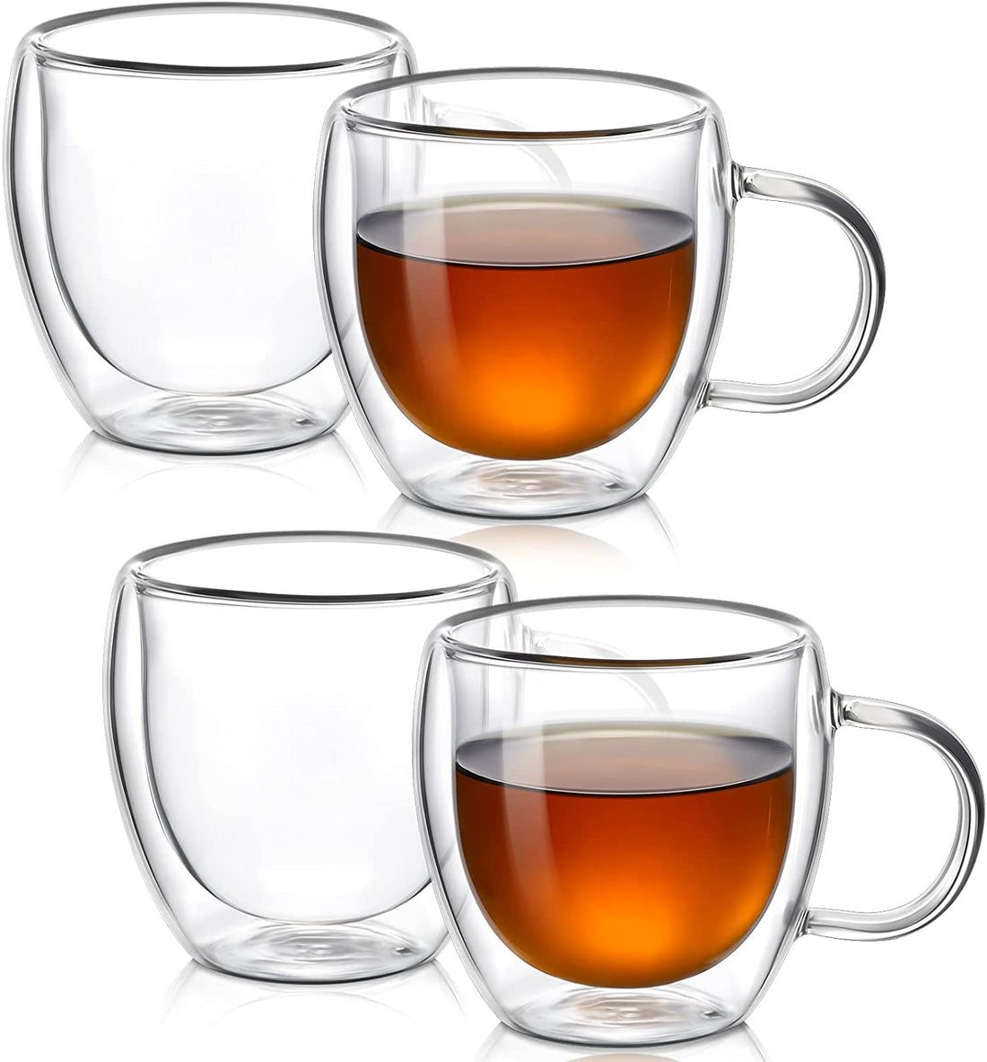 Arabest Double Walled Glass Coffee Mugs with Handle, Large Insulated Layer Coffee Cups, Clear Borosilicate Mugs, Perfect for Cappuccino, Tea, Latte, Espresso, Wine (5OZ/150ML, 4-piece set)