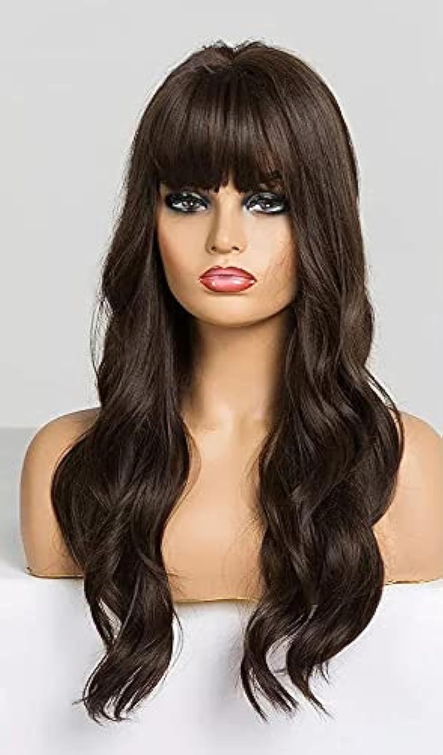 ECIF Medium Brown Wig Synthetic Hair With Bangs.