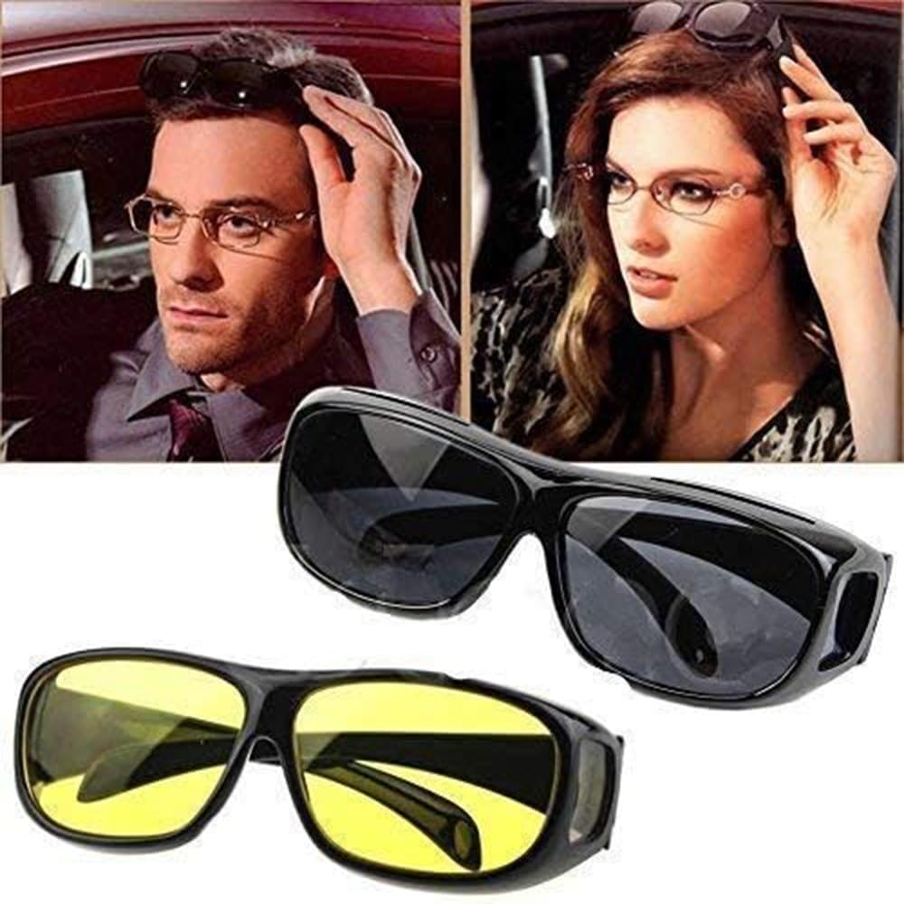 Car Driving Glasses Anti Glare Night Vision Driving Glasses Driving Glasses Car Driver Goggles High Definition Day and Night Vision Glasses for Men Women Set of 2 Glasses (Black & Yellow) - KaberTrade