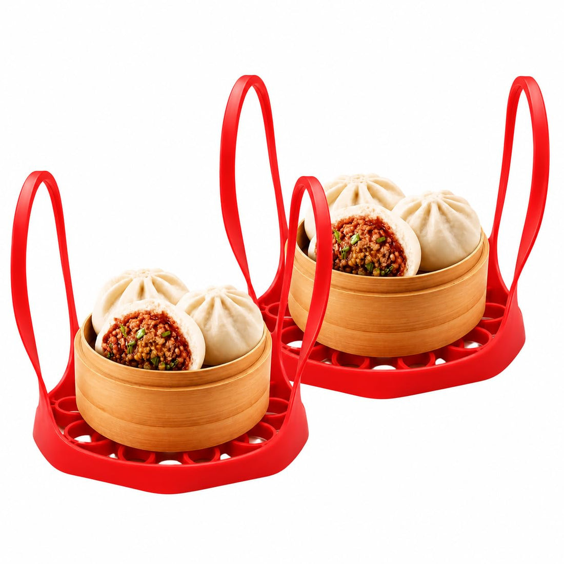 Heat Resistant Silicone Cooker Sling with Egg Steaming Tray, Flexible Pot Holder for Pressure Cookers, Steam Pots, Hot Bowls, Baking Pans and Kitchen Accessories (Pack 2pcs)