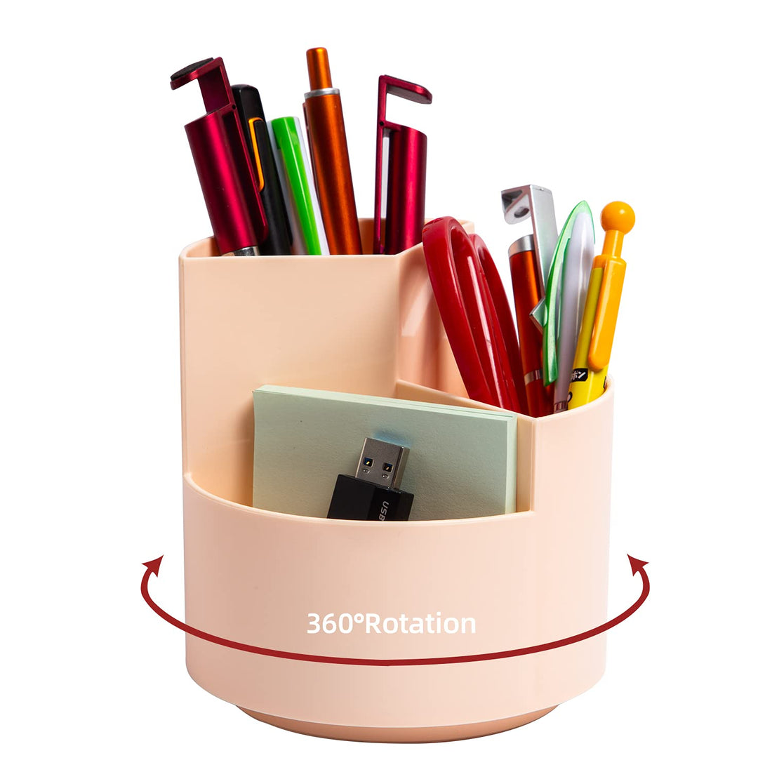 Desk Pencil Pen Holder, 3 Slots 360-Degree Spinning Pencil Pen Desk Organizers, Desktop Storage Pen Organizers Stationery Supplies, Cute Pencil Cup Pot for Office, School, Art Supply, Kids - Pink