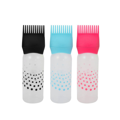 3 Pcs Hot Hair Color Applicator Bottles,Root Comb Applicator Bottle, Hair Dye Bottle Applicator Brush Dispensing Salon Hair Coloring Dyeing (Pink + Blue + Black)