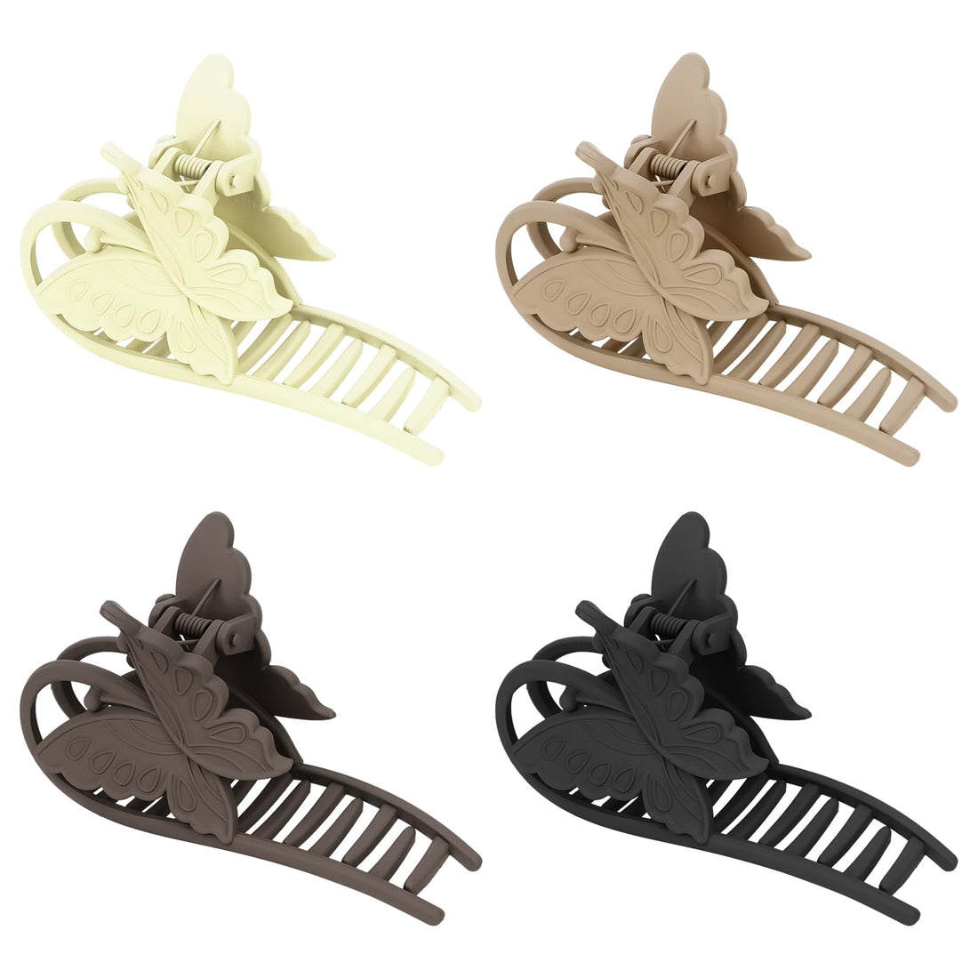 CURASA 4Pcs Butterfly Hair Clips Cute Matte Claw Clips For Women Girls Large Non Slip Strong Hold Hair Accessories For Thin Thick Long Hair Black Unique Fashion Hair Barrettes