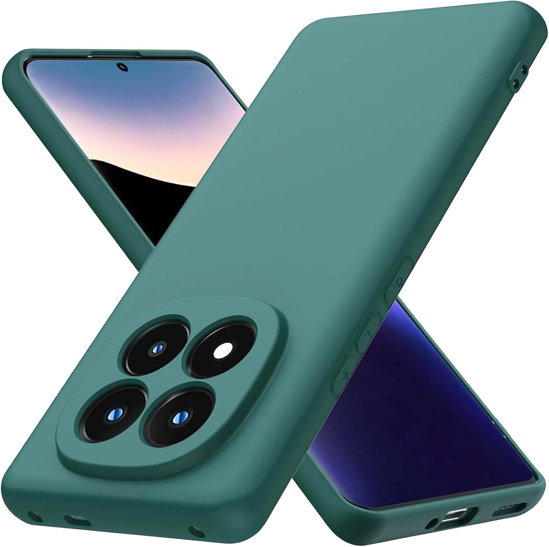 Generic Silicone Case for Xiaomi Redmi Note 14 Pro Plus 5G , Padded Inside, Full Camera Protection, Dark Green