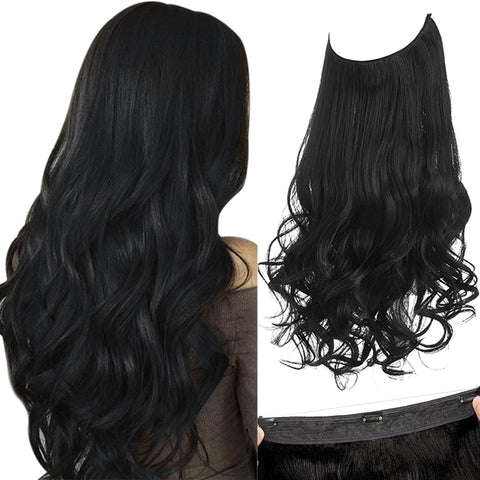 Women's Hair Extension Full Head Wig 24 Inch - 65-70 CM-150 G -Synthetic Natural wavy Hair Pieces with 5 Clip Wig Cheap Fluffy & Not Tangled Women- NO jw-244-2- JET BLACK