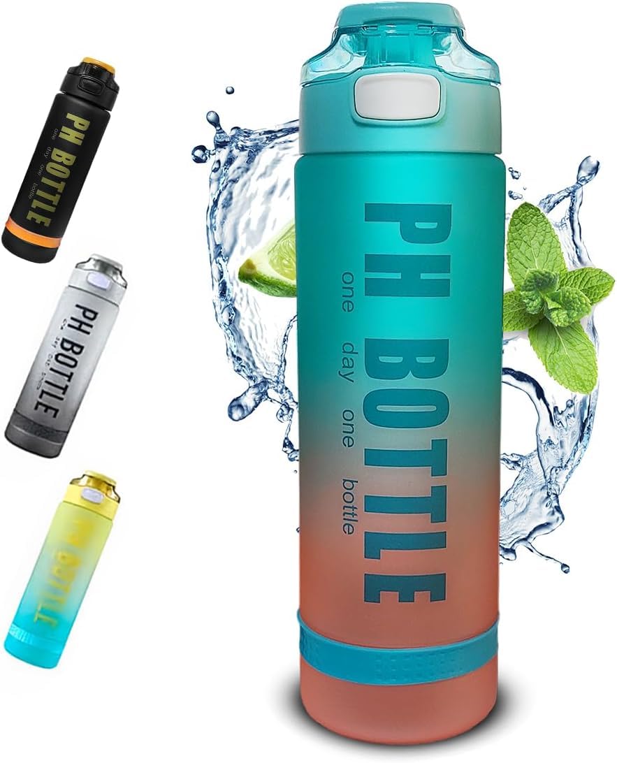 QSHOPMotivational Sports Water Bottle Leak Proof Portable Drinking Bottle Fashion Durable Gym Fitness Bottle with Strap BPA Free 1L Premium Quality (Blue)