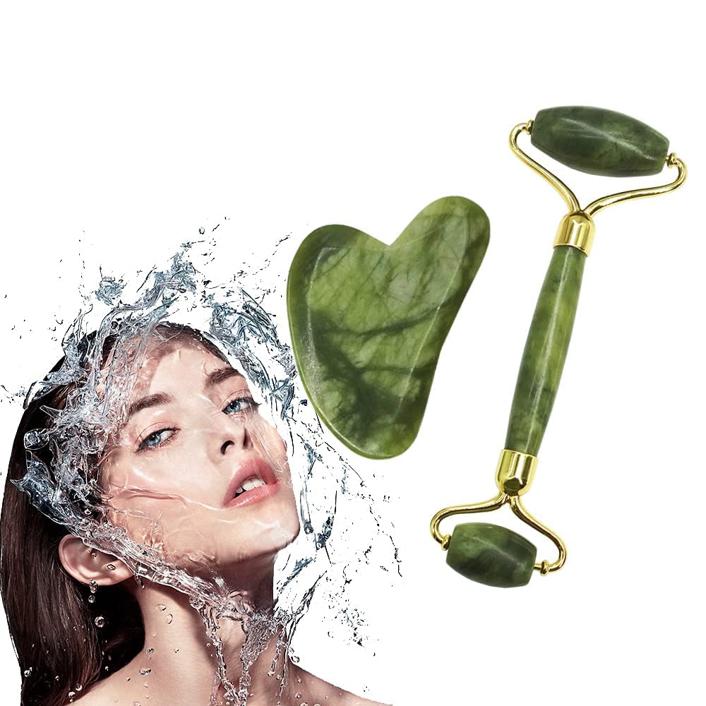 Jade Roller for Face Jade Roller Gua Sha Set Face Roller Massager Tool for Face Skin Care Tools Roller Relieve Wrinkles Tighten Skin
