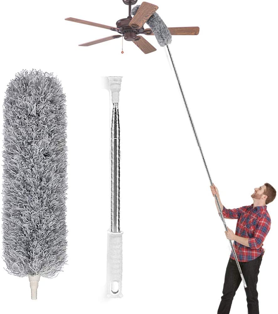Microfiber Duster with Extendable Pole, Extra Long for Ceiling Fans, Furniture, and High Areas – Grey, ‎42.93 x 3.81 x 6.1 cm