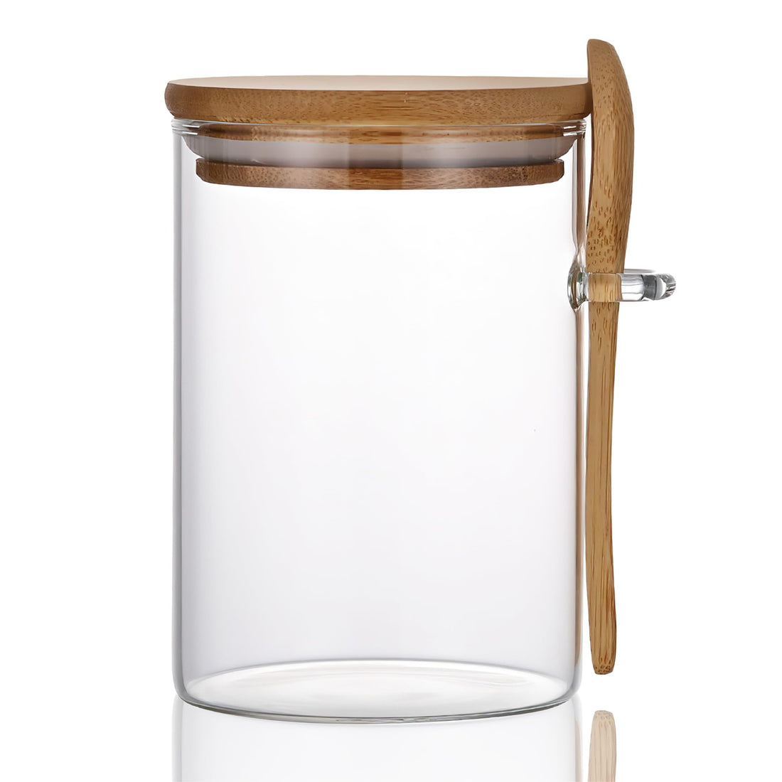 MOLFUJ 15Oz/450ML/1Lb Clear Glass Containers for Pantry with Wooden Spoon, Small Air Tight Food Storage Canister with Bamboo Airtight Lid, Hermetic Covered Kitchen Orgainzation Storage Jars with Scoop