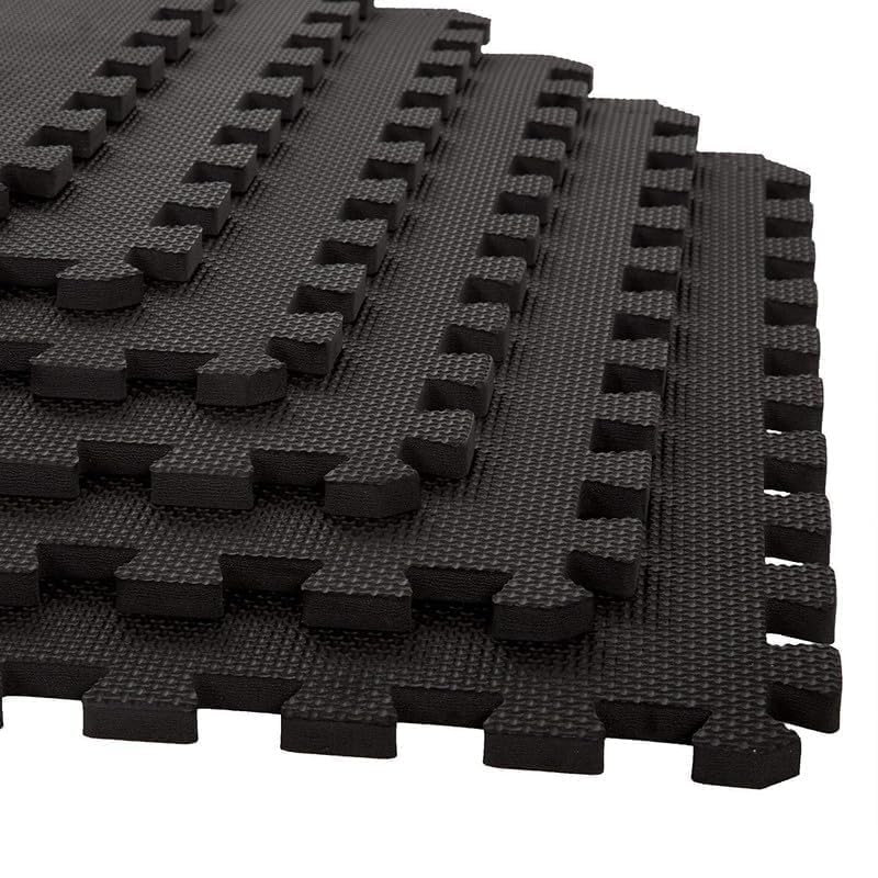 EASY HOME Gym Mats for Floor for and Living Room, Interlocking Rubber Floor Gym Mat, Super Absorbent EVA Foam Workout Mat- 60x60cm - 11mm Thickness, Black (Pack of 4 Tile- 16 Sq ft Area)